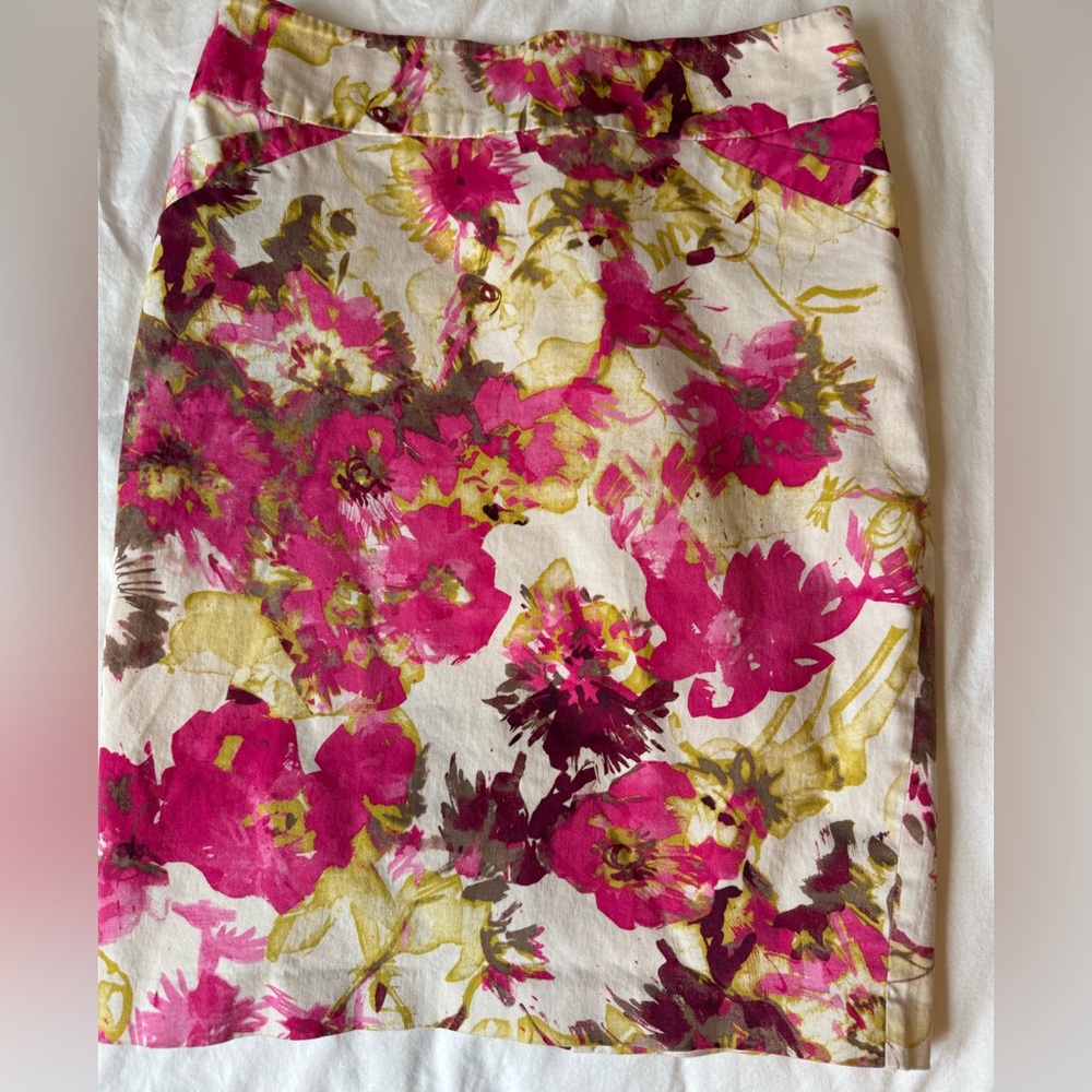 Charter Club Pink and Yellow Floral Pencil Skirt